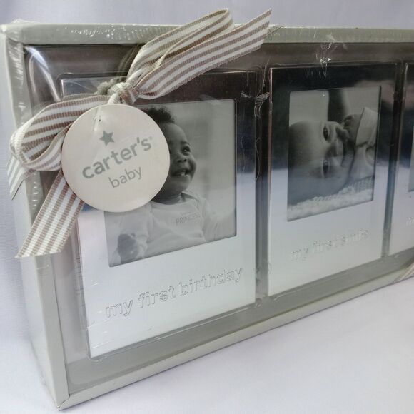 Carter's 3 pc Baby's First Photo Frame Gift Set Nursery Silver 2.5 x 2.5 NWT - Picture 3 of 6